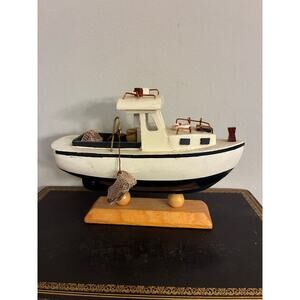 Vintage Wooden Fishing Boat Model Nautical Decor Coastal Cabin Lake House